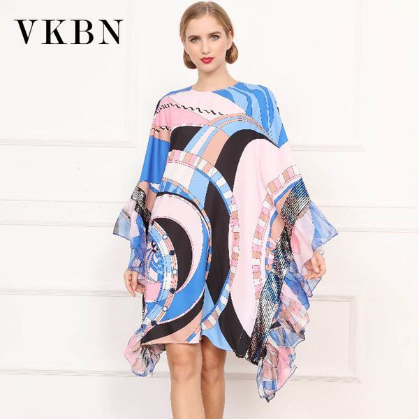 

vkbn spring autumn women dress up fashion printing knee length geometric printing dresses woman party night indie folk 210507, Black;gray