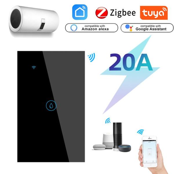 

smart home control tuya zigbee 20a water heater switch touch wall us standard timing remote work with google and alexa