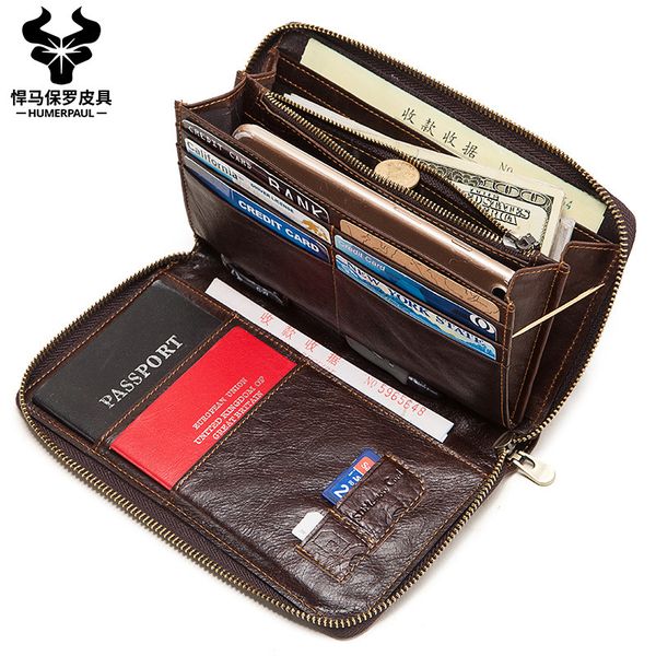 

leather men's multifunctional large capacity men's hand travel business passport bag leather zipper wallet