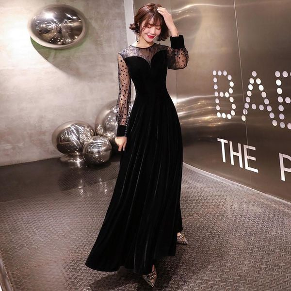 

party dresses black muslim evening 2021 a-line o-neck long sleeves velvet islamic dubai saudi arabic formal gown lf192, White;black