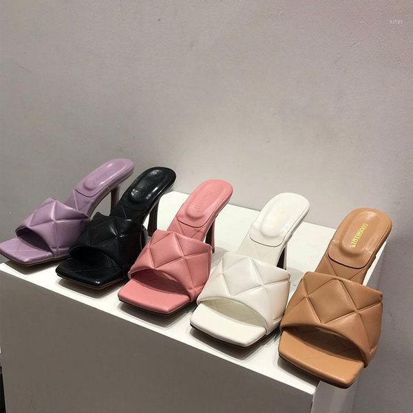 

summer women slipper peep toe thin high heel sandal gril shoes ladies quality diamond pu leather slides pumps slippers1, Black