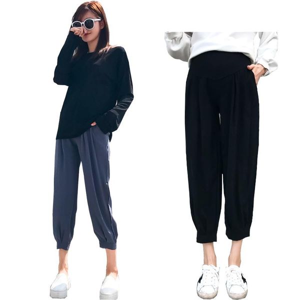 

maternity bottoms chiffon solid color lantern pregnant woman belly pants high waist summer clothes capri-pants 972, White