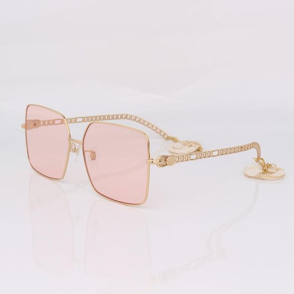 

sunglasses square metal frame pink lens women chain side with marble interlocking charms, White;black