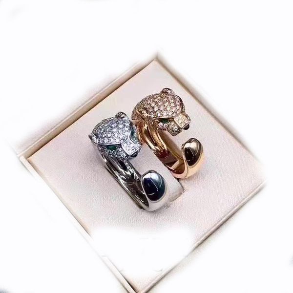 Anello di esplosione di lusso europeo e americano Anello in oro 18 carati con nuovo chiodo domestico C rosa pieno di diamanti Leopard ring1 con scatola