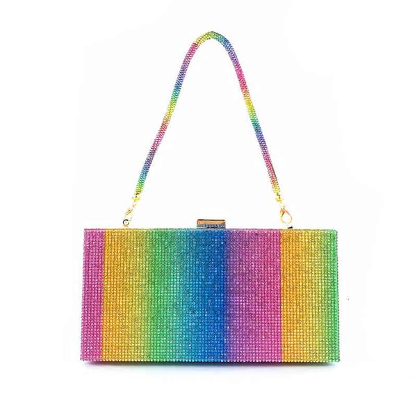 

hengmei 2021 diamond rainbow lady's dinner hand colorful water drill bag