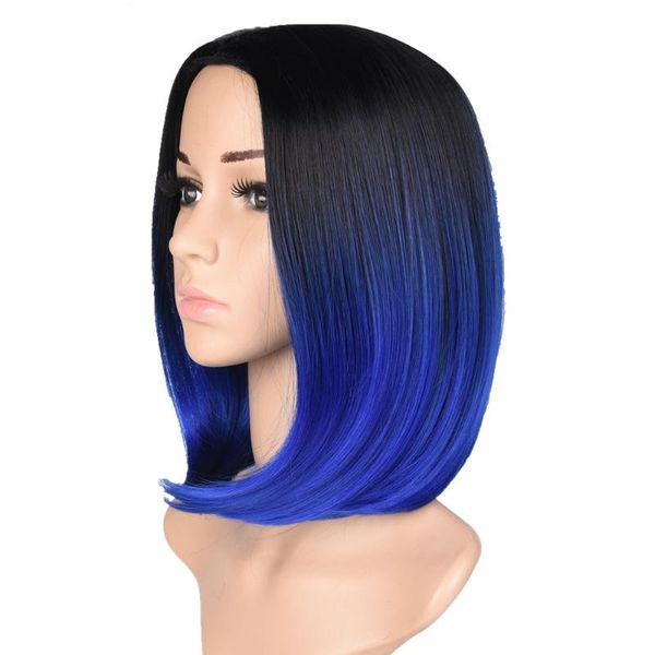 

synthetic wigs hair short bob the middle part is separated gradient royal blue black purple suitable for everyday party games