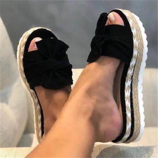 

flat bow women slippers summer fashion casual women's shoes platform wome's sandals slope heel slides beach loafers, Black