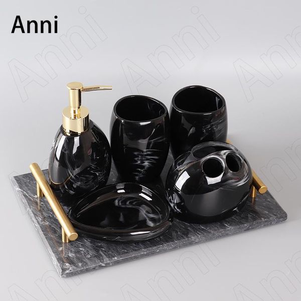 

bath accessory set creative marble texture ceramic bathroom european modern five piece restroom toiletries wash decoration