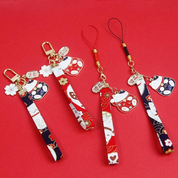 

keychains 2021 maneki neko lucky cat fortune sakura keychain key chain car bag pendent waistband gold color mobile accessories women d443, Silver