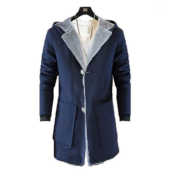 

men's trench coats winter parka men hooded windproof black thick hip hop casual jackets male korean streetwear coat plush and thicken, Tan;black