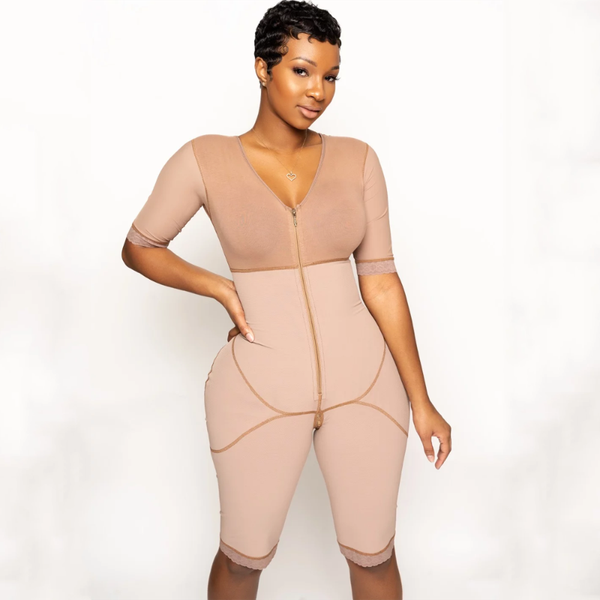 

women's shapers full body bipper bodysuit with sleeves one-piece postpartum shapewear for women chest cupport hip shaping tummy control, Black;white