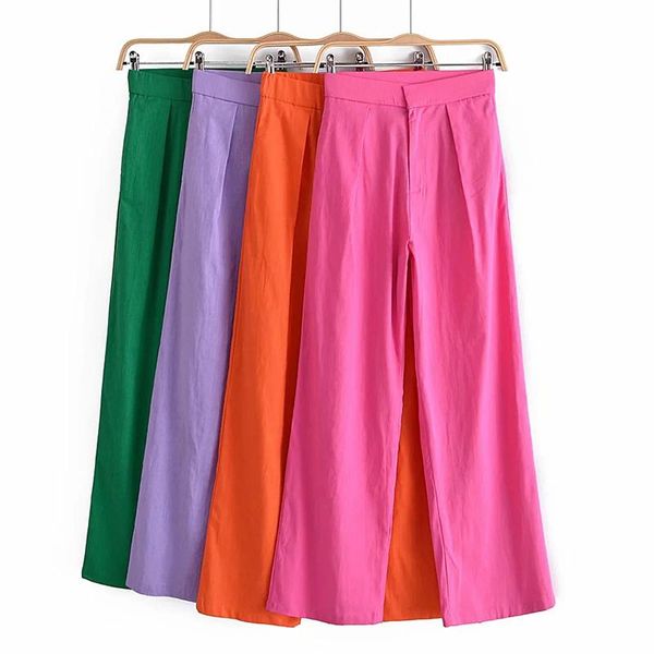 

women's pants & capris za pant wide leg high waist purple trouser ladies fashion solid loose suit female elegant autumn trf, Black;white