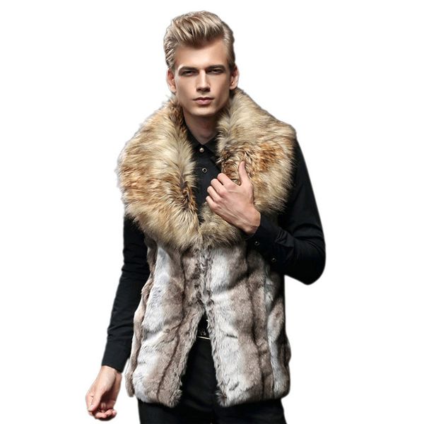 

men's vests wholesale- fashion mens faux fur autumn winter warm imitation fur plus size jacket coat overcoat gilet n291 6v36, Black;white