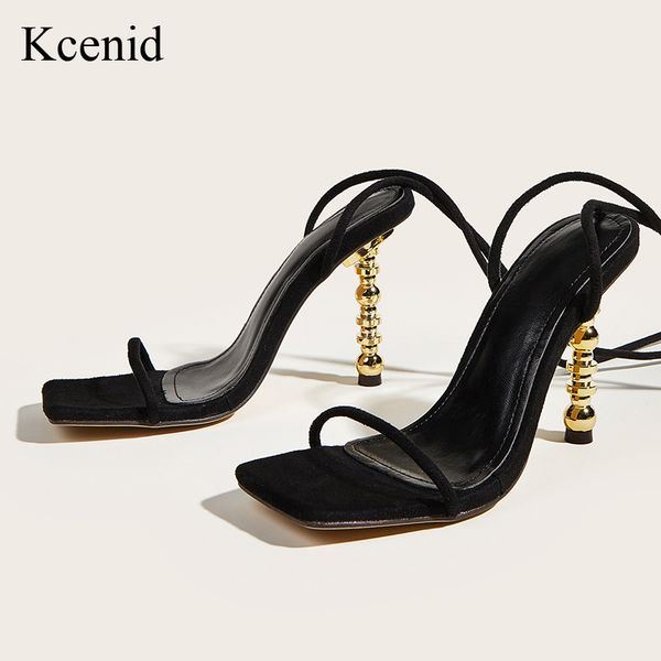 

slippers 2021 summer women sandals square toe lace up gladiator metal high heels party shoes black size 41 zzdh
