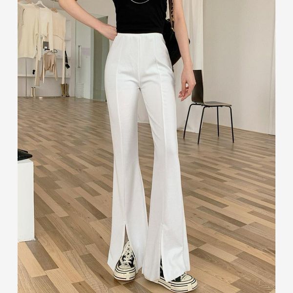

spring korean high waist slit pants women white bell bottom trousers female fashion vintage women's & capris, Black;white