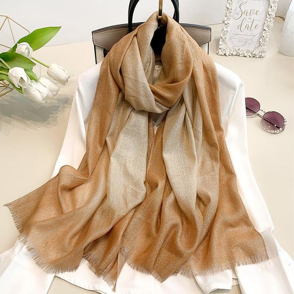 

scarves 2021 fashion gradient silk scarf women plain ombre glitter fringe shawl ladies shimmer hijabs and wraps bufandas muslim caps, Blue;gray
