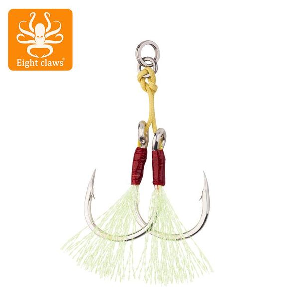 

2pcs/pack eight boat fishing double hooks with barb high carbon steel feather deep sea jigging barbed