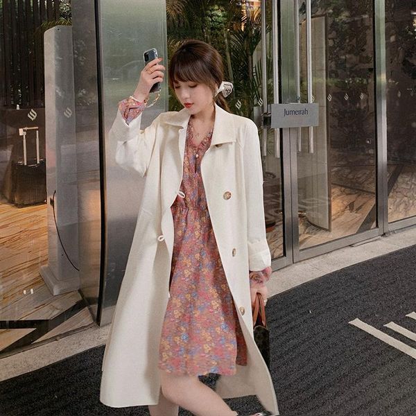 

women's trench coats korean version of loose straight windbreaker 2021 mid-length coat for women fashionable temperament white top, Tan;black