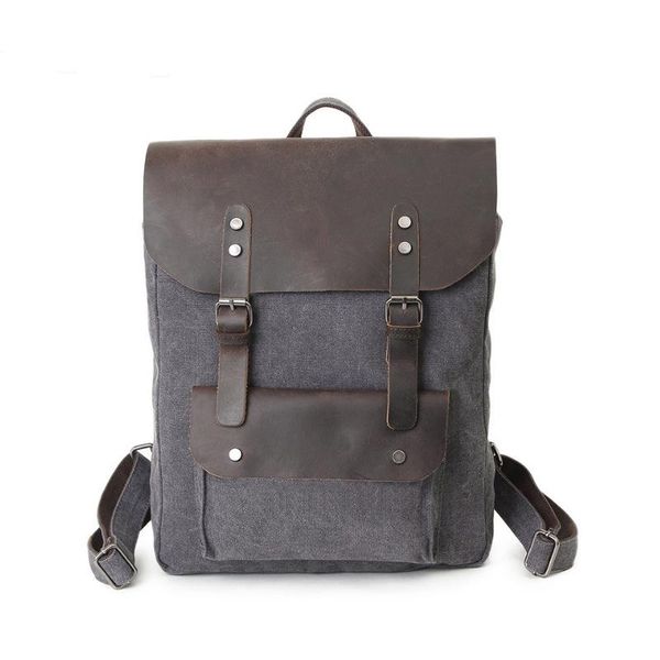 

backpack multifunction fashion vintage canvas customizable men leather school bag neutral portable wearproof travel