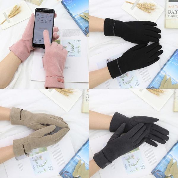 

five fingers gloves women good quality touch non-slip women' solid color wristband fleece breathable index femme finger #t1p, Blue;gray