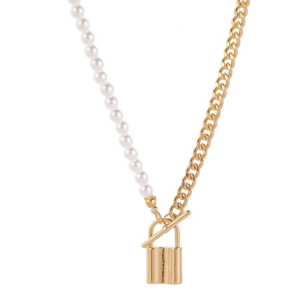 

pendant necklaces l34 pearl metal chain ab ot buckle love lock ins wind clavicle necklace women's, Silver