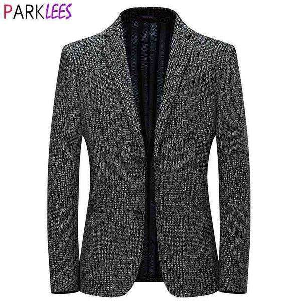 

men's luxury brushed fabric tweed suit blazer single breasted notched lapel blazers men formal business gentleman blazer homme 210522, White;black