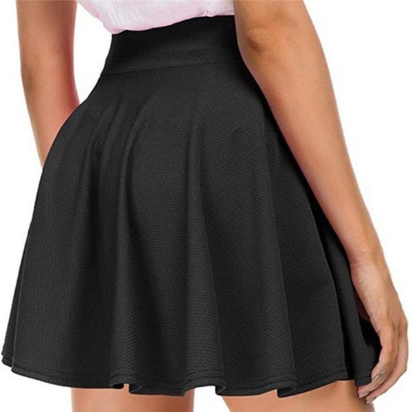 

skirts summer ladies pleated skirt casual high waist a line solid color mini female fashion, Black