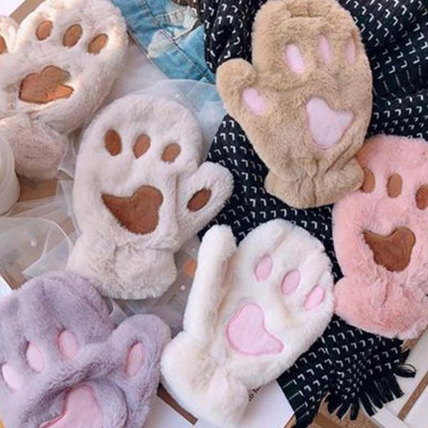 

sports gloves kawaii full finger cute korean version plus velvet cats bear for children child winter warm fashion g z5g5, Black