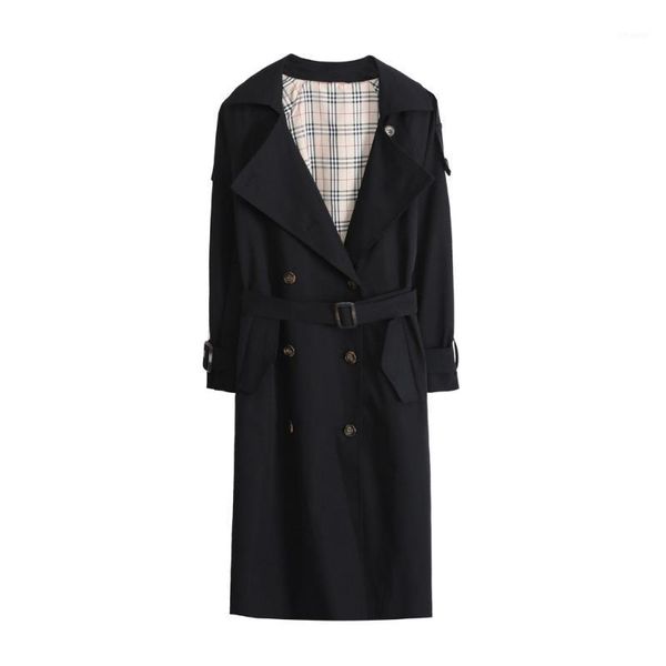

women's trench coats spring fashion long coat xxxxl plus size women, Tan;black