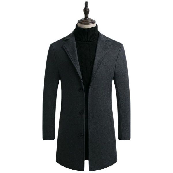 

men's wool & blends winter jacket autumn and woolen coat in the long slim version plus velvet five color large size, Black