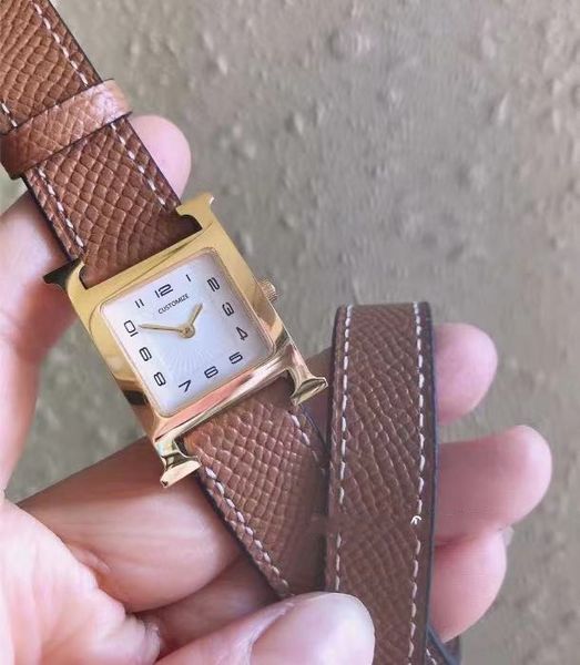 Caldo doppio strato in vera pelle lettere iniziali orologi quadrati orologio digitale numero arabo orologio da polso per ragazze signora donne regalo