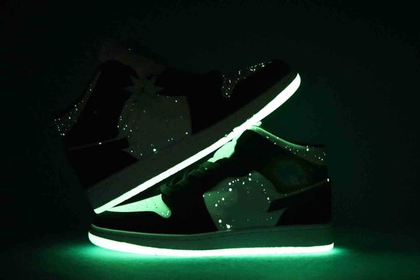 

genuine jumpman 1 basketball shoes for men and women luminous panda bottom starry sky couple sports shoelaces shoebox original size
