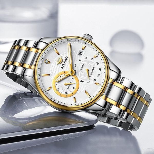 

wristwatches ailang automatic men's stainless steel sports leisure fashion waterproof mechanical luxury diamond-studded calendar genuin, Slivery;brown