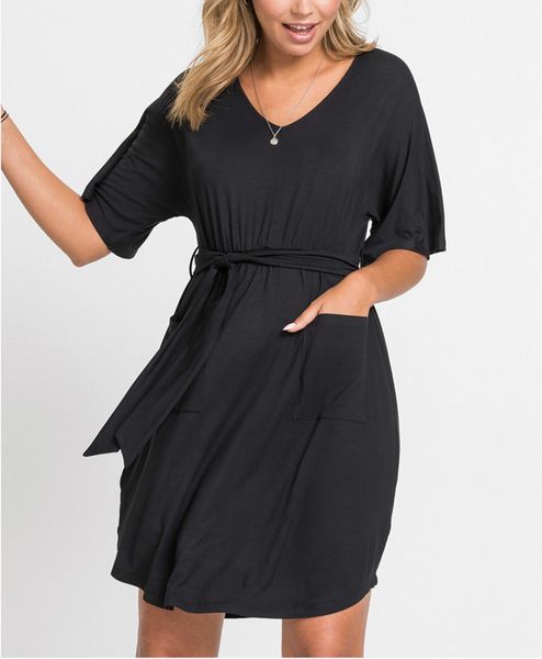 

autumn / winter elastic waistband large pocket medium sleeve s, Black;gray