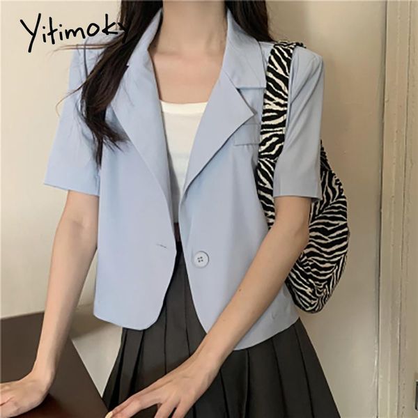 

women's suits & blazers yitimoky women blazer suit summer 2021 fashion korean cardigan casual button up notched short sleeve black whit, White;black