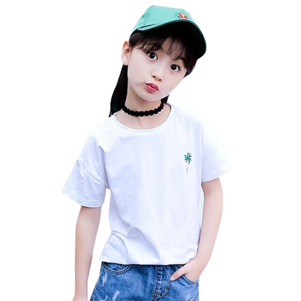

child t-shirts floral pattern tshirt girl letter kids t shirt casual style children's summer clothing 6 8 10 12 14 210527, Blue