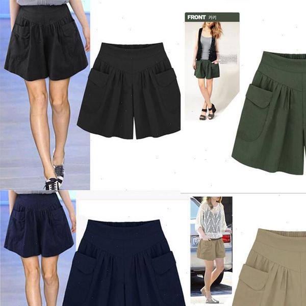 

women fashion shorts plus size solid loose pockets lady summer casual daily j16, White;black
