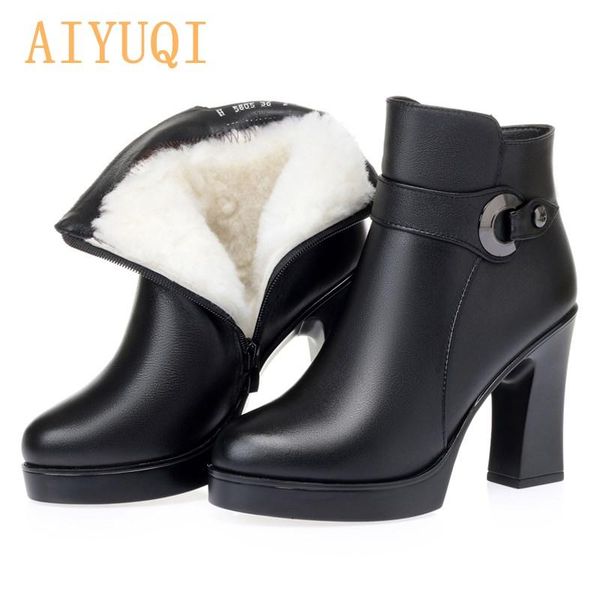 

boots aiyuqi women high heels 2021 wool warm winter fashion office ladies ankle, Black