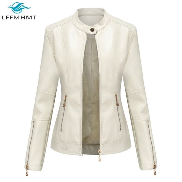 

fashion spring autumn women's leather pu jacket office lady simple elegant casual slim fit short coat stand collar thin 211014, Black;brown