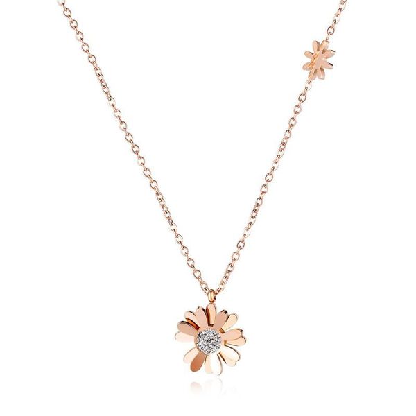 

pendant necklaces simple titanium steel necklace female online celebrity daisy flower clavicle chain, Silver