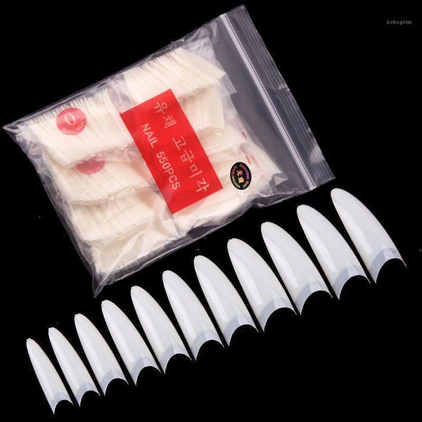 

500pcs style nails french long-pointed seamless round head pointed nail natural color transparent half cover artificial nail1, Red;gold