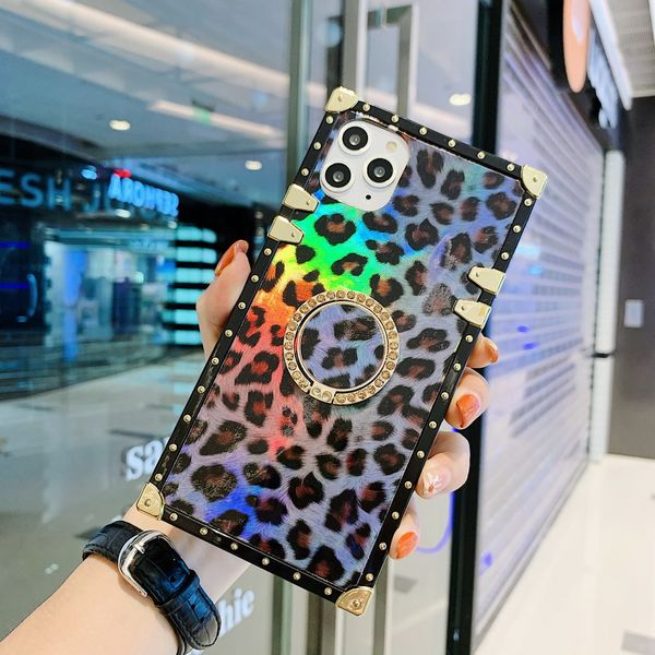 

blue leopard grain luxury designer show box phone cases with ring holder for iphone 12 11 pro promax x xs xsmax 7 8 plus samsung note20 s21