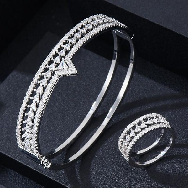 

earrings & necklace 2021 brand african luxury vintage bangle ring set for women bridal jewelry sets perfect gift accessories fa, Silver