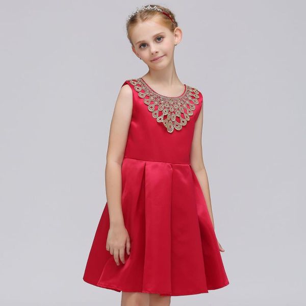 

girl's dresses 2021 summer children clothing sleeveless kids girl blue red bowknot golden petals party girls princess dress 2-10t, Red;yellow