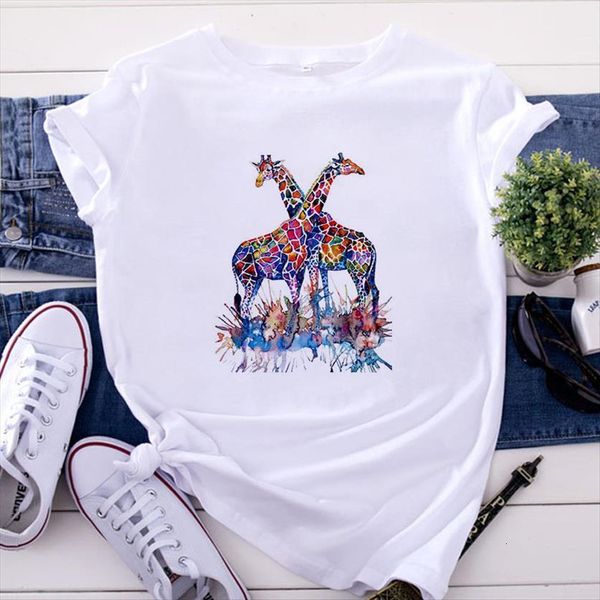 

summer giraffe print harajuku womens t shirt casual short sleeve cute tees female clothing, White