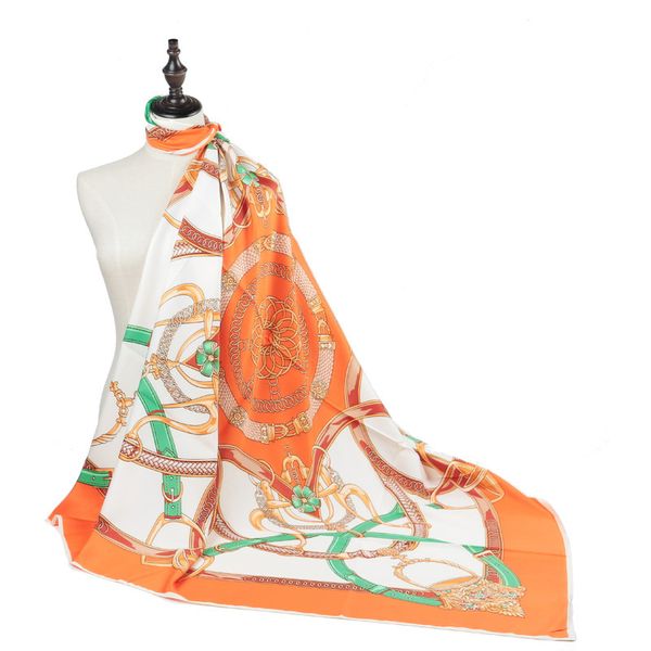 

fashion chain twill shawl 130cm large square scarf elegant ethnic women's headscarf sunscreen, Blue;gray
