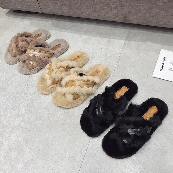 

winter house slippers faux fur fashion warm slip on flats female slides black pink cozy women shoes zapatos de home furry