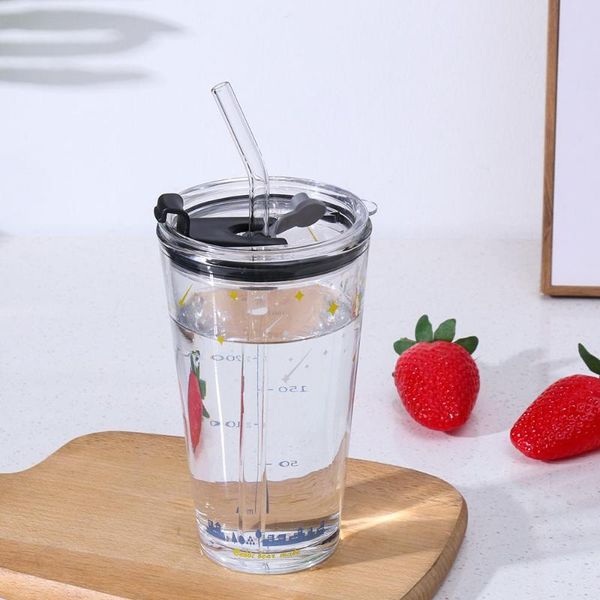 

wine glasses household juice graduated with lid cup straw glass