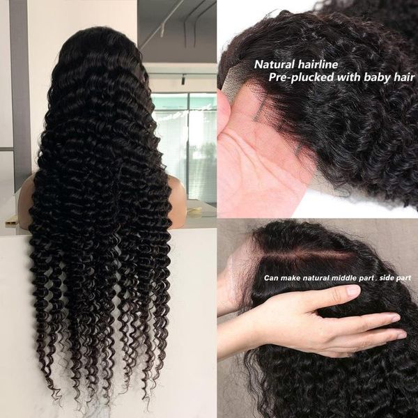 

38 inch deep wave hd transparent 5x5 lace closure human hair wigs 4x4 brazilian wig plucked, Black;brown