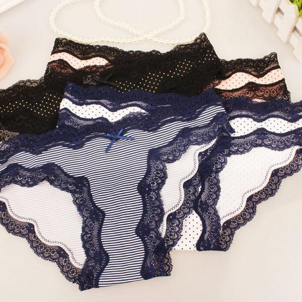 

women's panties fashion delicate women translucent underwear sheer lace bow underpant seamless comfy briefs plus size #w5, Black;pink